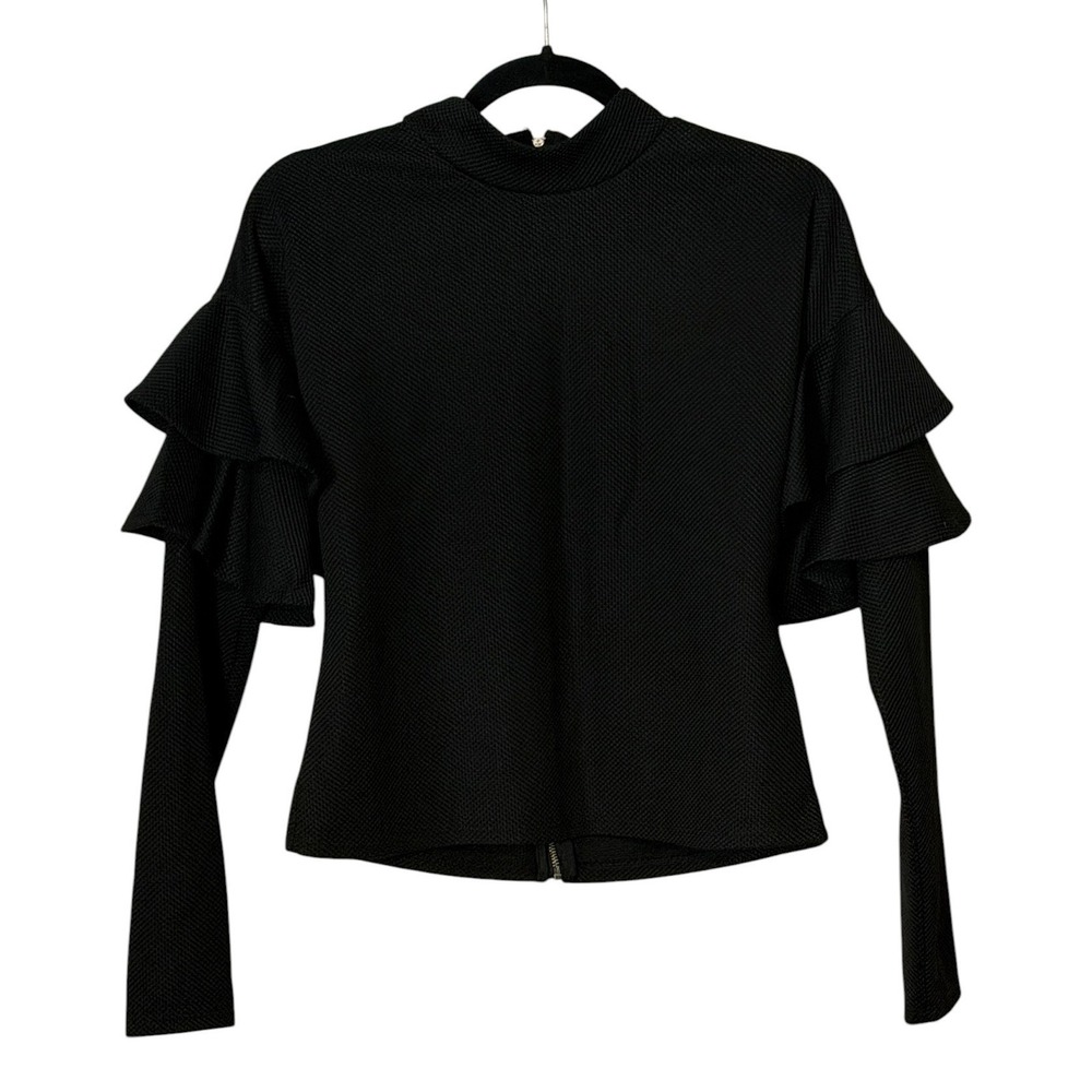 Romeo Juliet Couture Womens L NWT Black Ruffle Sleeve Mock Neck Top $175